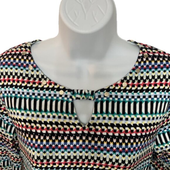 Rafaella Ladies Small Multicolor 3/4 Sleeve round Keyhole neck Blouse - Picture 7 of 14